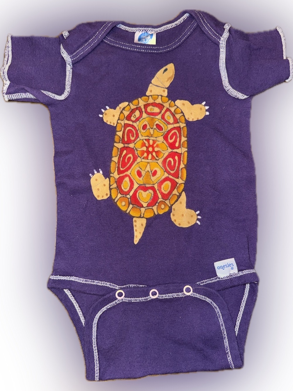 Gerber Purple Batik Style Baby One-Piece with Colorful Turtle 0-6m